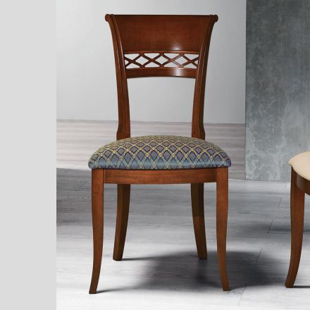 Klassischer Stuhl aus Buchenholz mit verzierter Rückenlehne und Stoff - Milissa Viadurini