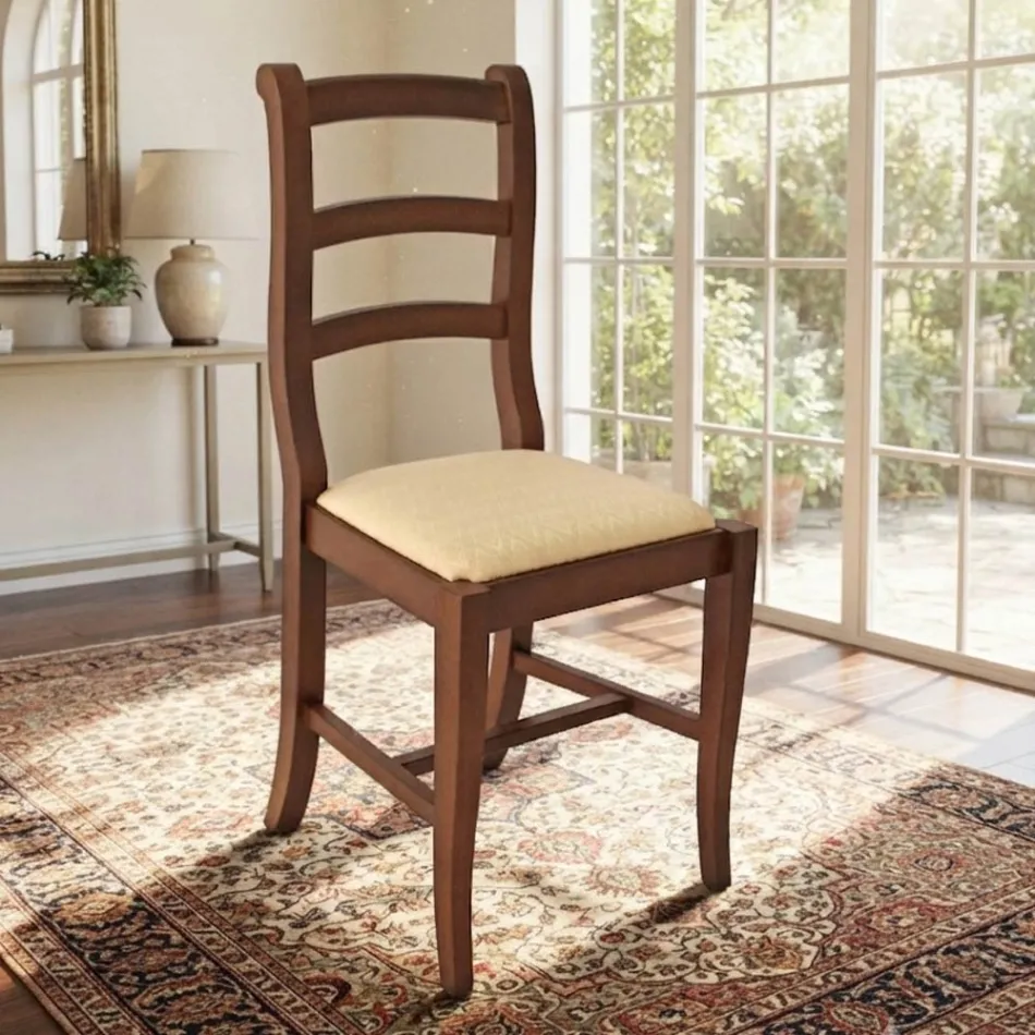 Klassischer Holzstuhl mit Stoffbezug, Made in Italy Design - Baptiste Viadurini
