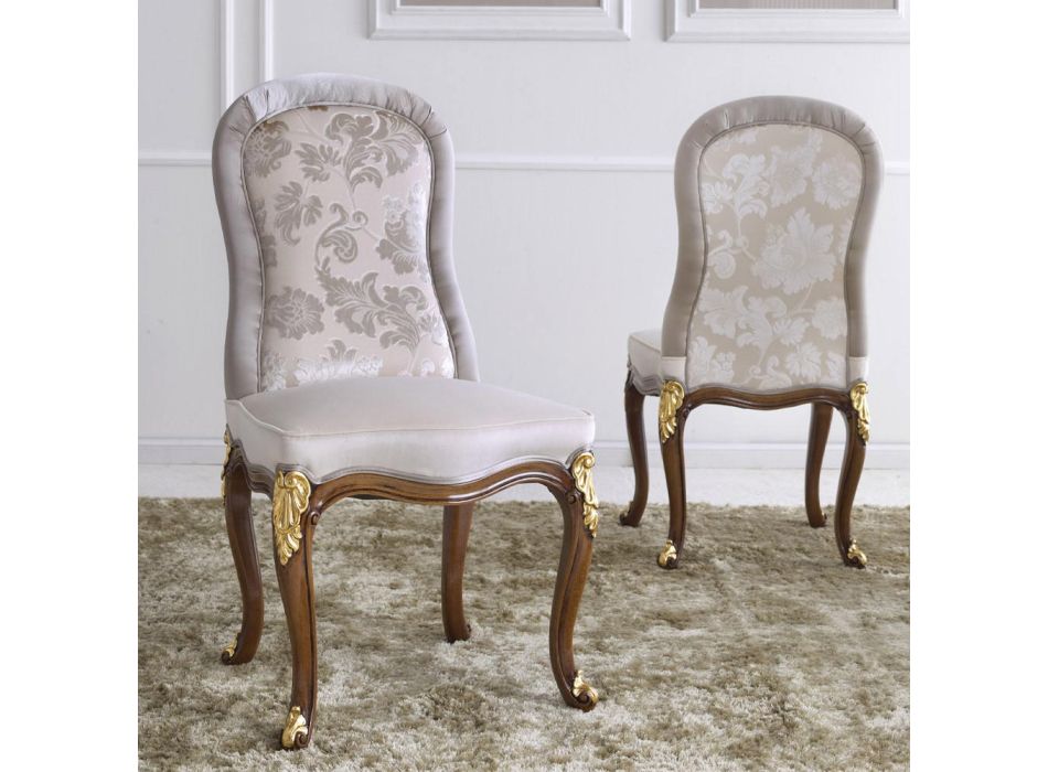 Klassischer Stuhl aus Walnussholz und gepolstertem Stoff Made in Italy - Barock Viadurini