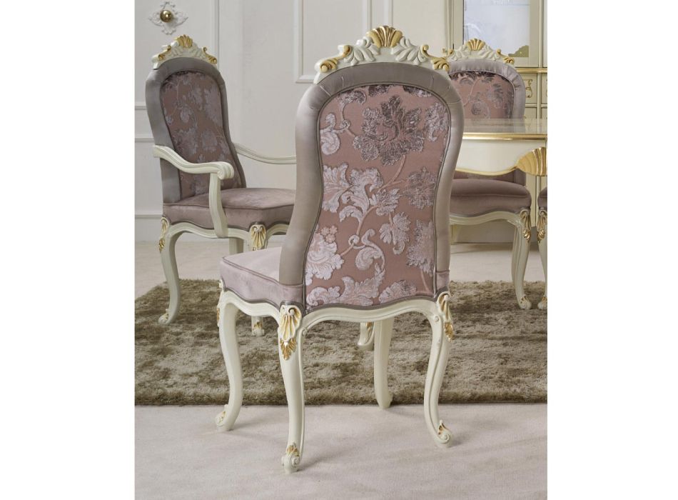 Klassischer Stuhl Weißes Holz und gepolsterter Stoff Made in Italy - Barock Viadurini