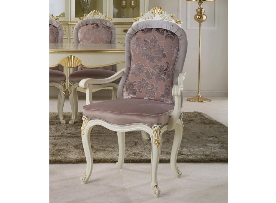 Klassischer Stuhl Weißes Holz und gepolsterter Stoff Made in Italy - Barock Viadurini