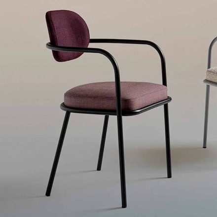 Vintage Design Stuhl mit Armlehnen aus Stahl und farbigem Stoff - Ula Viadurini