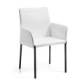 Stuhl mit Armlehnen aus weißem Leder und schwarzen Beinen, hergestellt in Italien – Pupazzo
