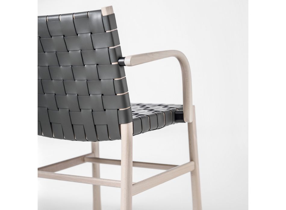 Stuhl mit Armlehnen aus gebleichter Buche und Ledersitz, hergestellt in Italien – Nora Viadurini