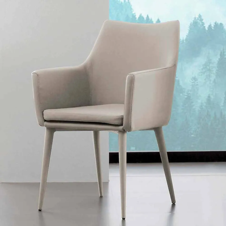 Stuhl mit Armlehnen aus Metall mit Kunstleder Carlina bezogen Viadurini