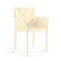 Stuhl mit Armlehnen, gepolstert mit elfenbeinfarbenem Leder, hergestellt in Italien – Schale