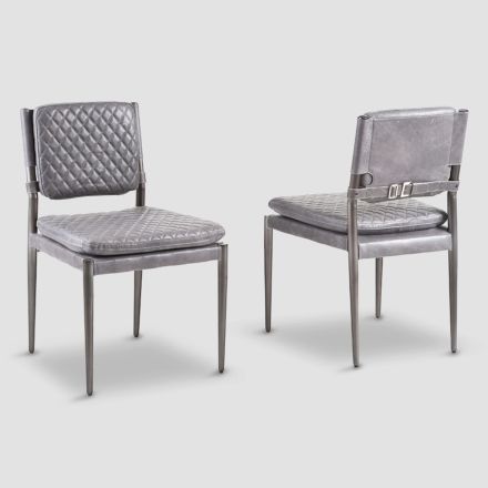 Stuhl mit Sitz und Rückenlehne aus echtem Leder und optionalen Armlehnen – Riki Viadurini