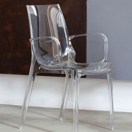 Stapelbarer Küchenstuhl aus transparentem oder geräuchertem Polycarbonat, 2 Stück - Sienna Viadurini
