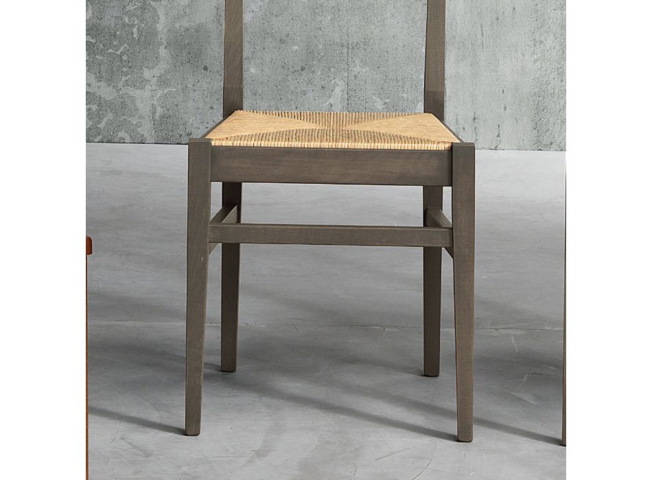 Küchenstuhl aus Buchenholz und Sitz aus Maisstroh - Rabasse Viadurini