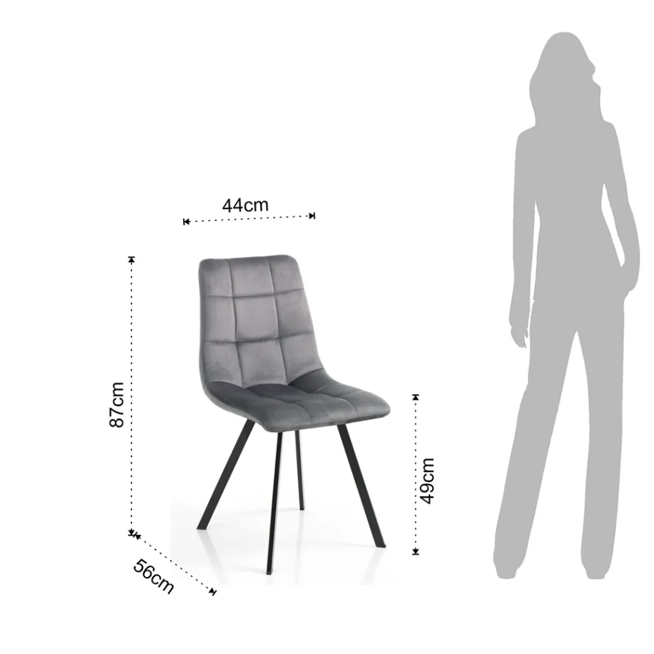 Stoffküchenstuhl mit schwarzen Metallbeinen 4 Stück - Hellblau Viadurini