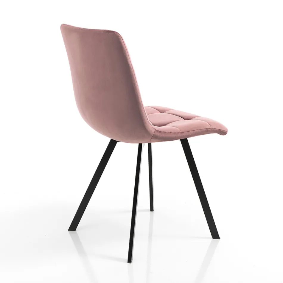 Stoffküchenstuhl mit schwarzen Metallbeinen 4 Stück - Hellblau Viadurini