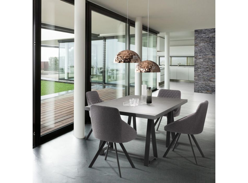 Küchenstuhl aus grauem Stoff und mattschwarzem Metall, 4-teilig – Mantova Viadurini