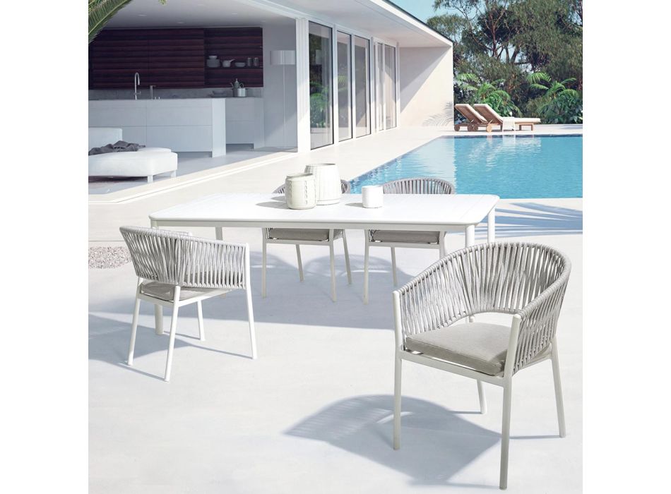 Gartenstuhl mit Armlehnen aus weißem und grauem Aluminium Homemotion - Rubio Viadurini