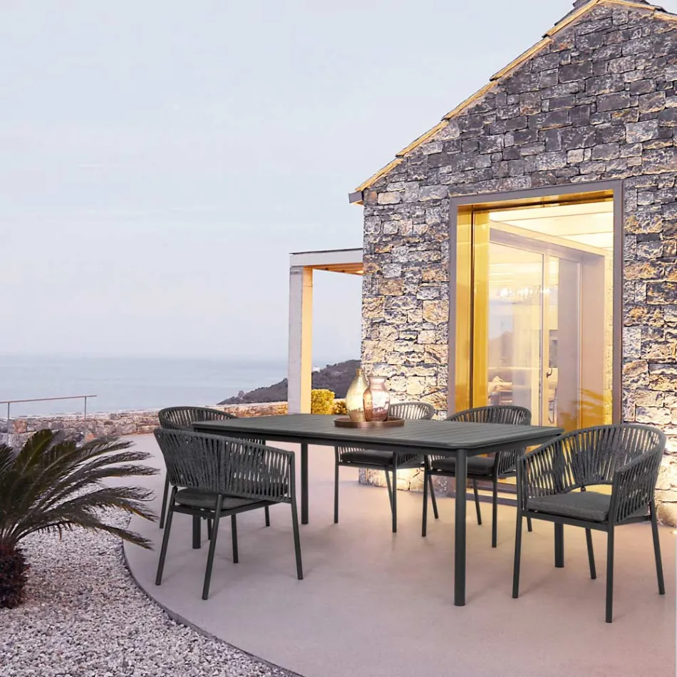 Stapelbarer Outdoor-Stuhl mit Stoffsitz, Homemotion 4-teilig - Aleandro Viadurini