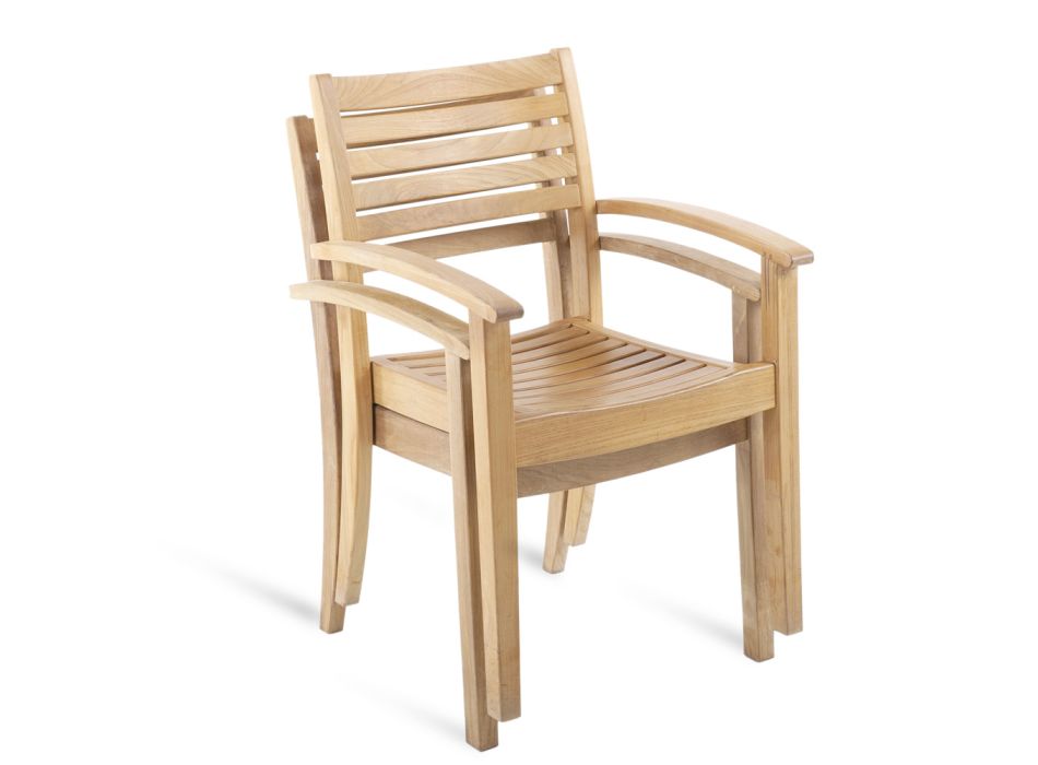 Stapelbarer Outdoor-Stuhl aus Teakholz, hergestellt in Italien – Sleepy Viadurini