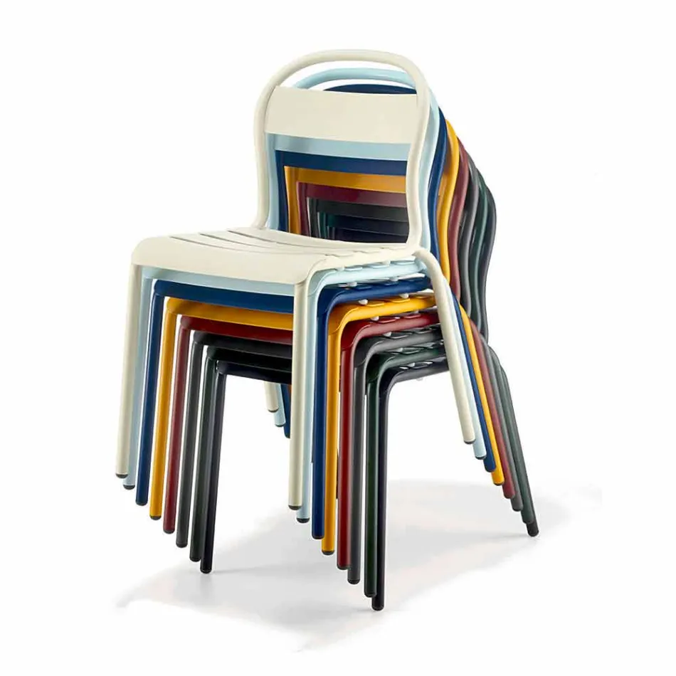 Stapelbarer Aluminiumstuhl im Freien Hergestellt in Italien, 4 Stück - Ulyssa Viadurini