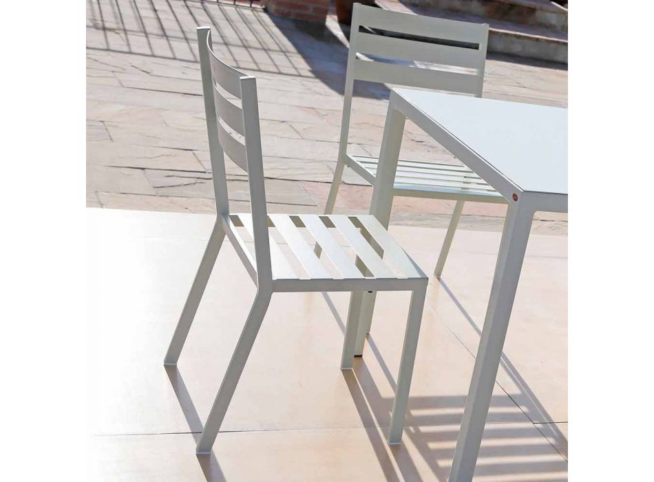 Outdoor-Stuhl aus perlweiß lackiertem Eisen Made in Italy 4 Stück - Bernie Viadurini