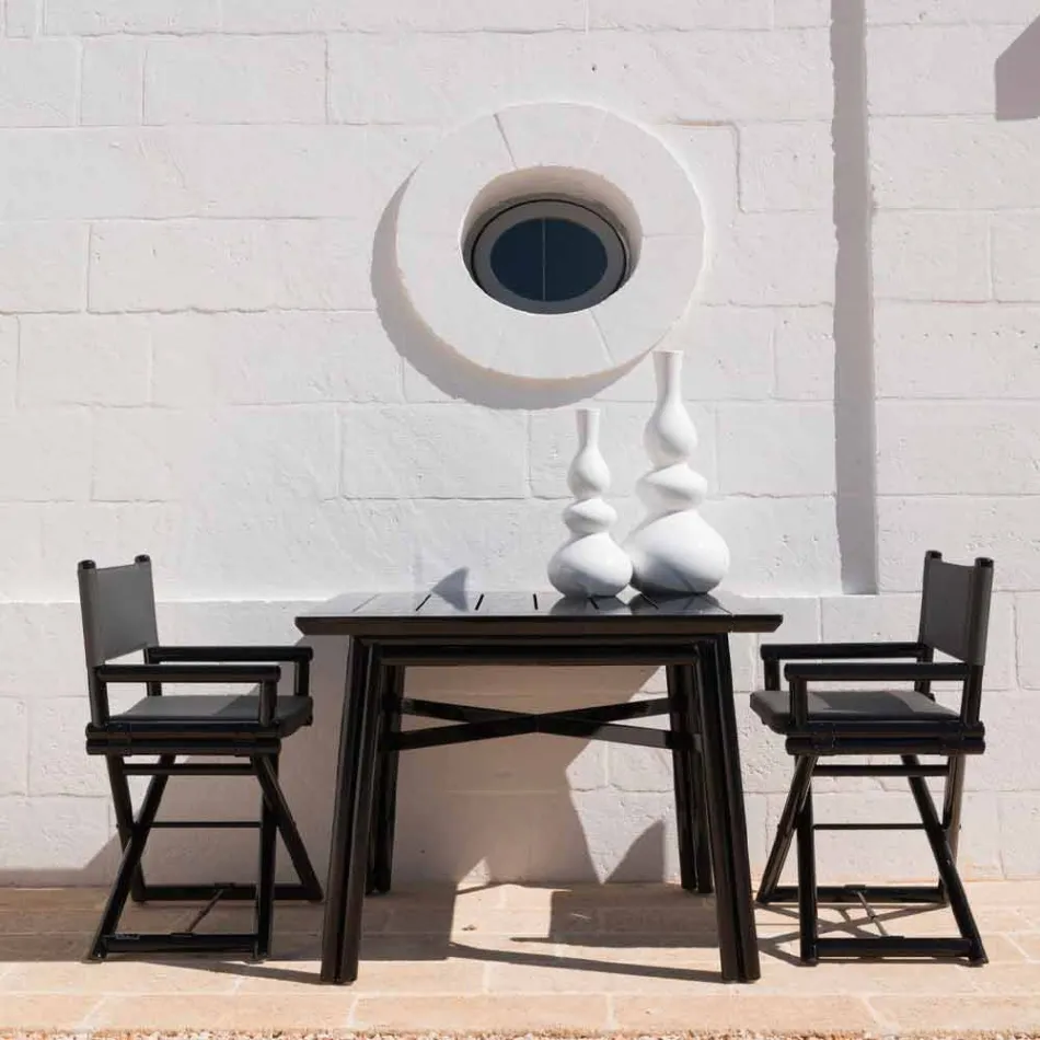 Outdoor-Stuhl aus Naturholz oder schwarzem und wiederverschließbarem Designstoff - Suzana Viadurini