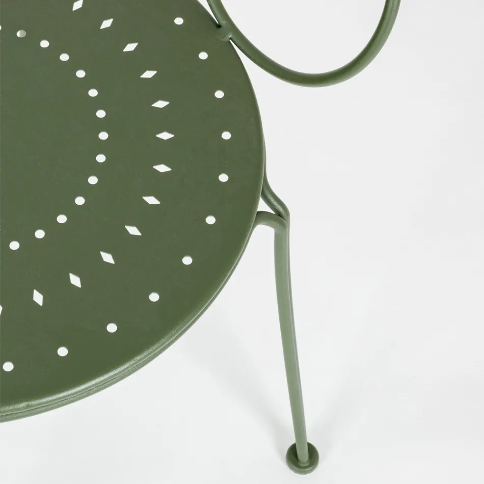 Gartenstuhl mit Armlehnen im Shabby-Chic-Design aus Stahl – Verzauberung Viadurini