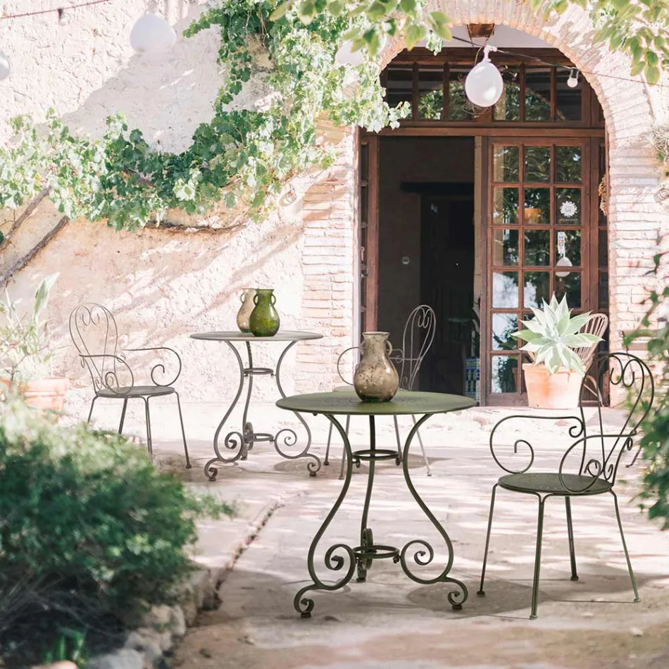 Gartenstuhl mit Armlehnen im Shabby-Chic-Design aus Stahl – Verzauberung Viadurini