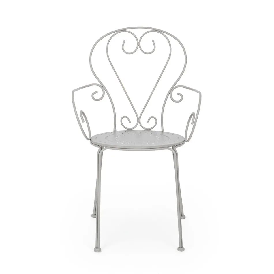 Gartenstuhl mit Armlehnen im Shabby-Chic-Design aus Stahl – Verzauberung Viadurini