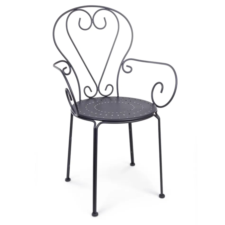 Gartenstuhl mit Armlehnen im Shabby-Chic-Design aus Stahl – Verzauberung Viadurini