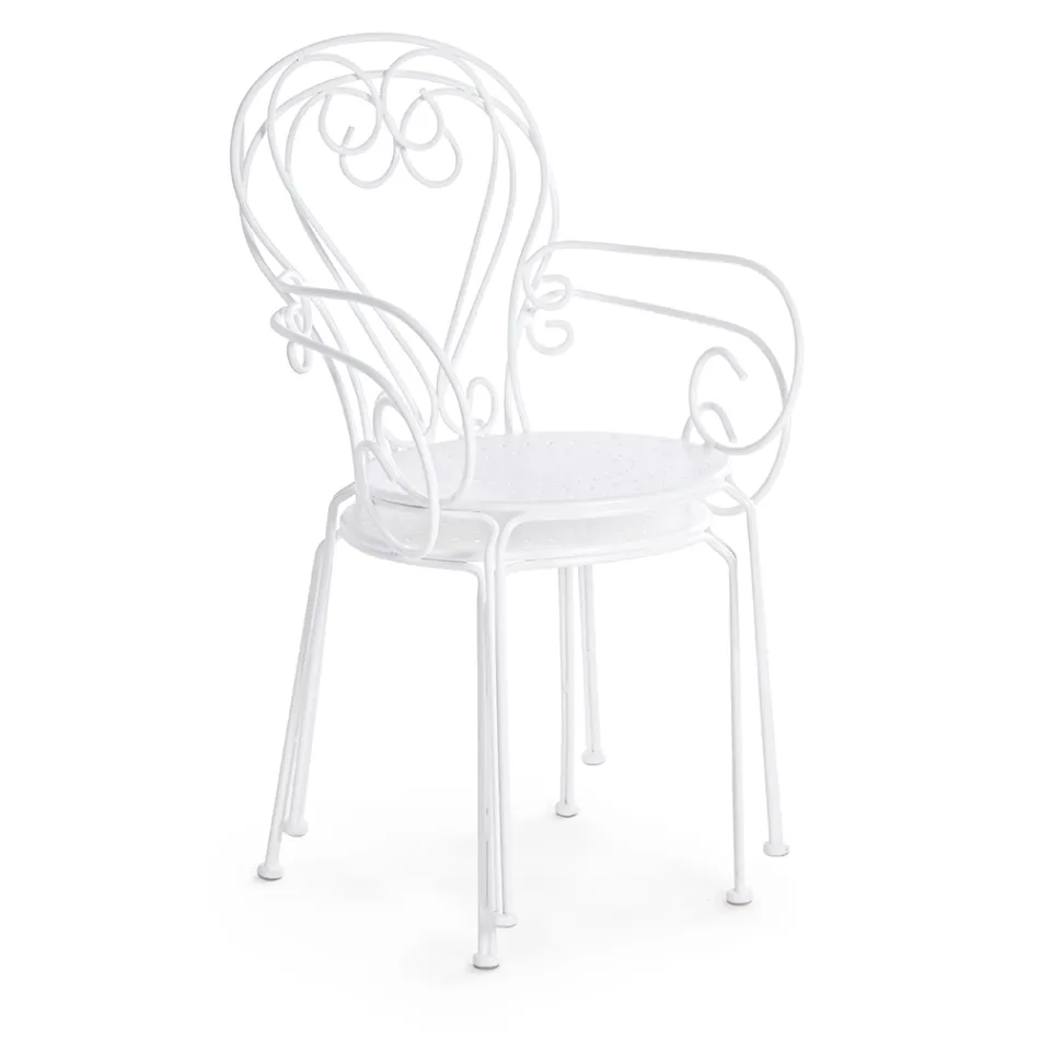 Gartenstuhl mit Armlehnen im Shabby-Chic-Design aus Stahl – Verzauberung Viadurini