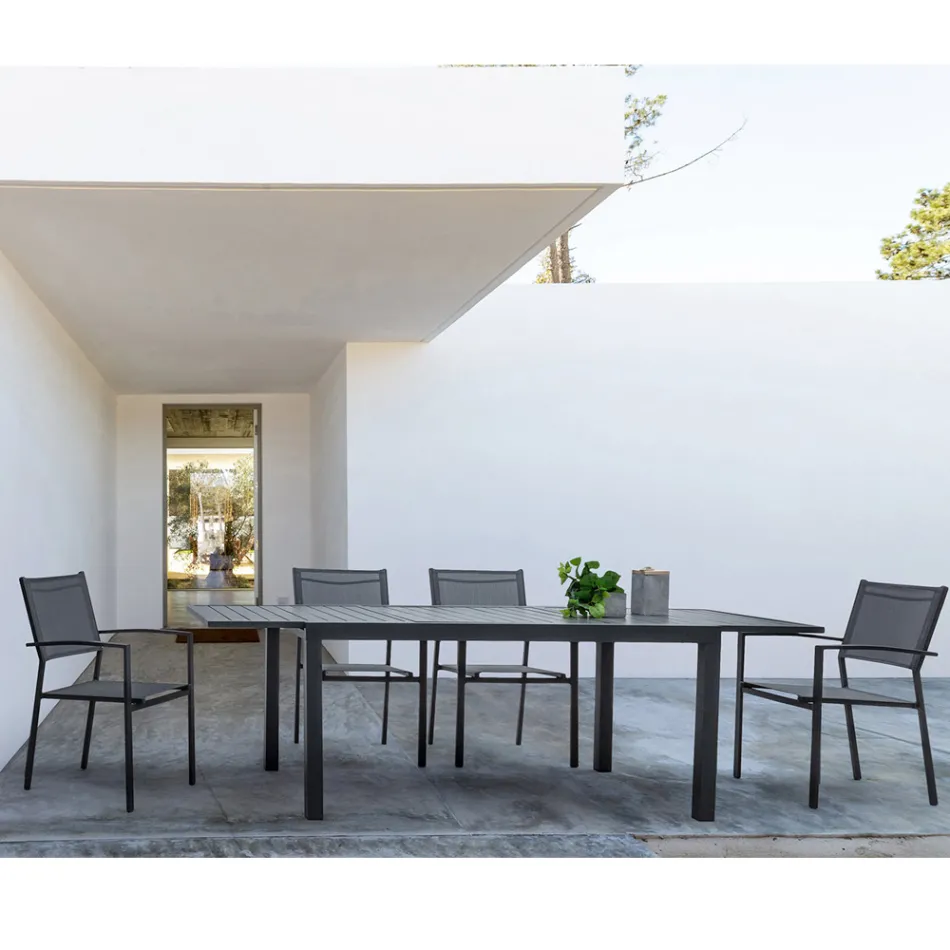 Stapelbarer Gartenstuhl aus Aluminium und Textilene, modernes Design – Franz Viadurini