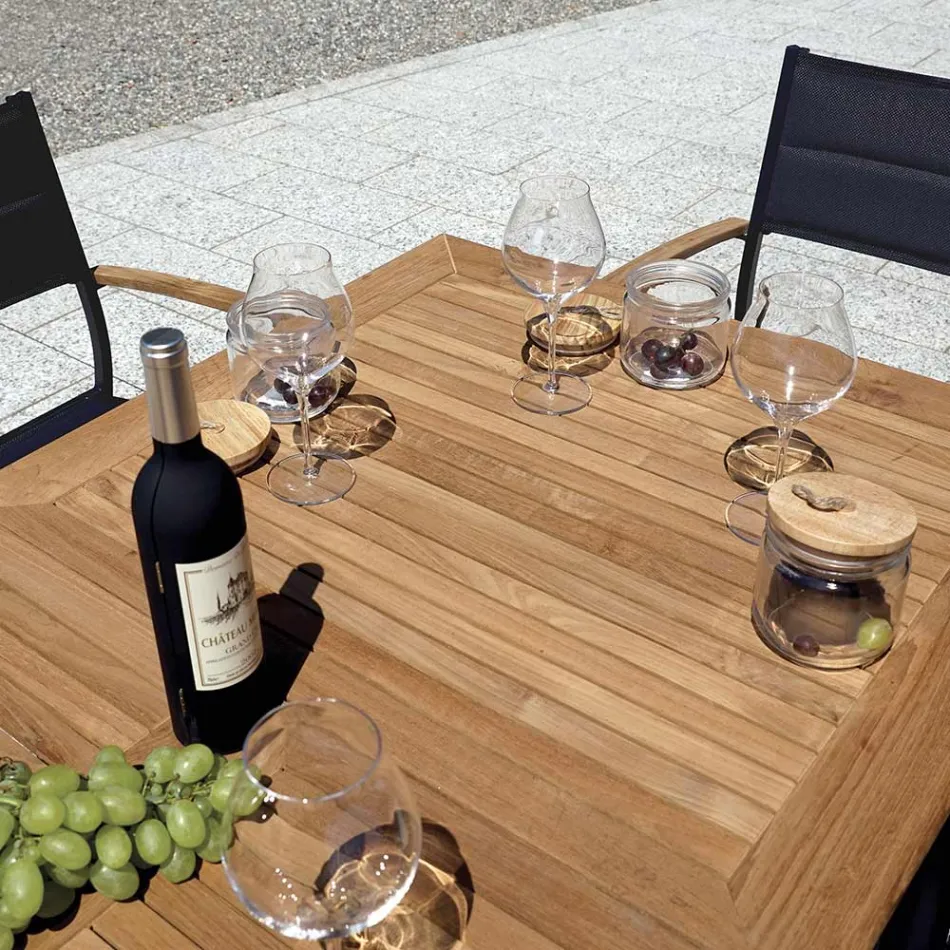 Stapelbarer Gartenstuhl aus anthrazitgrauem Aluminium und Teak - Aidan Viadurini