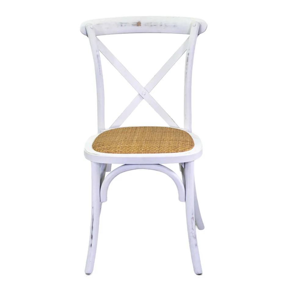 Stapelbarer Innenstuhl aus Birkenholz und Rattansitz - Barriera Viadurini