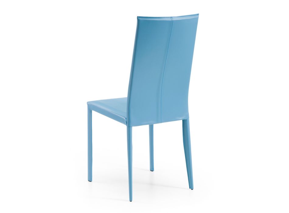 Esszimmerstuhl mit hoher Rückenlehne aus blauem Leder, hergestellt in Italien – Lenkräder Viadurini