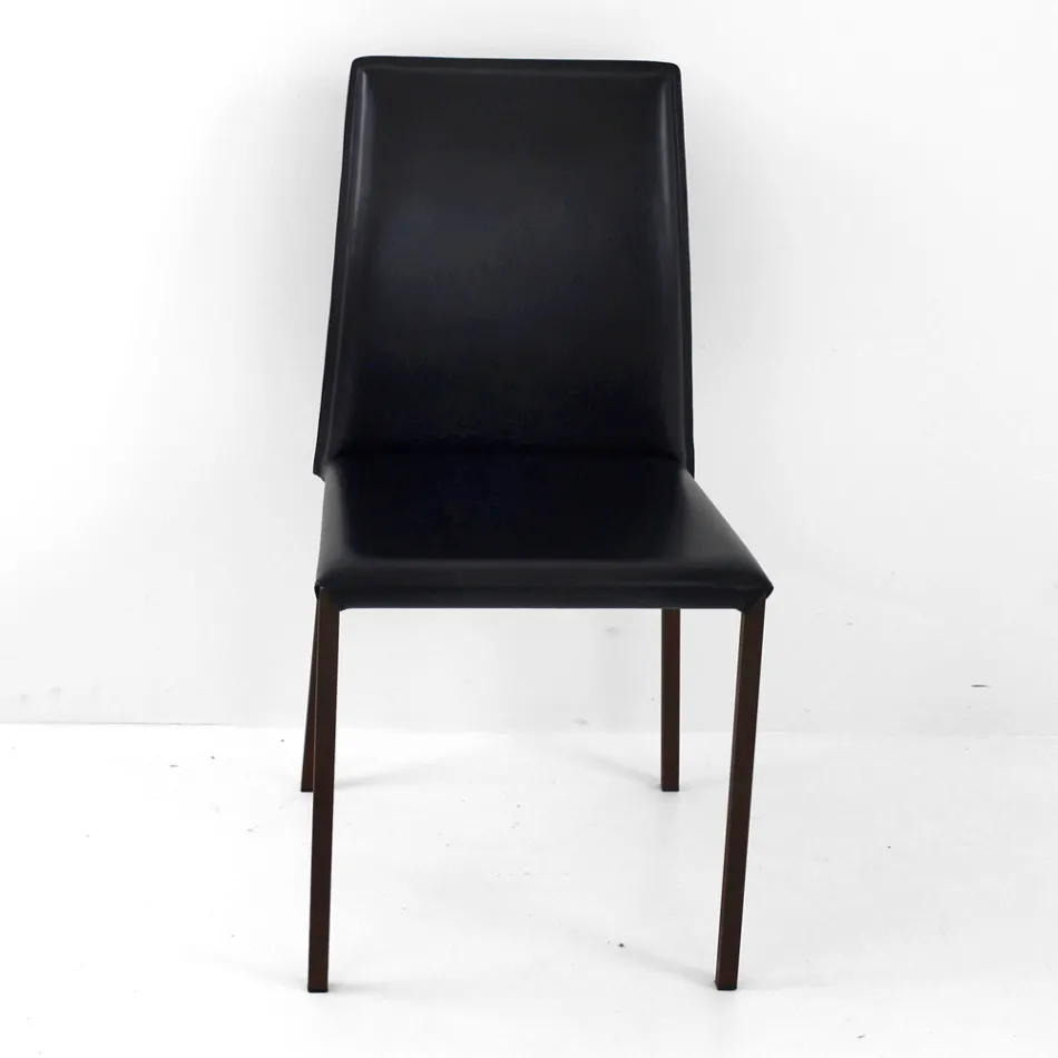 Esszimmerstuhl mit Cortenstruktur und Ledersitz Made in Italy - Orietta Viadurini