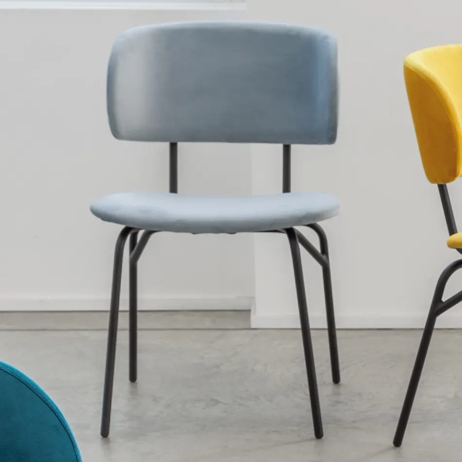 Esszimmerstuhl aus Metall und schmutzabweisendem Samt, 2 Stück - Valnerina Viadurini