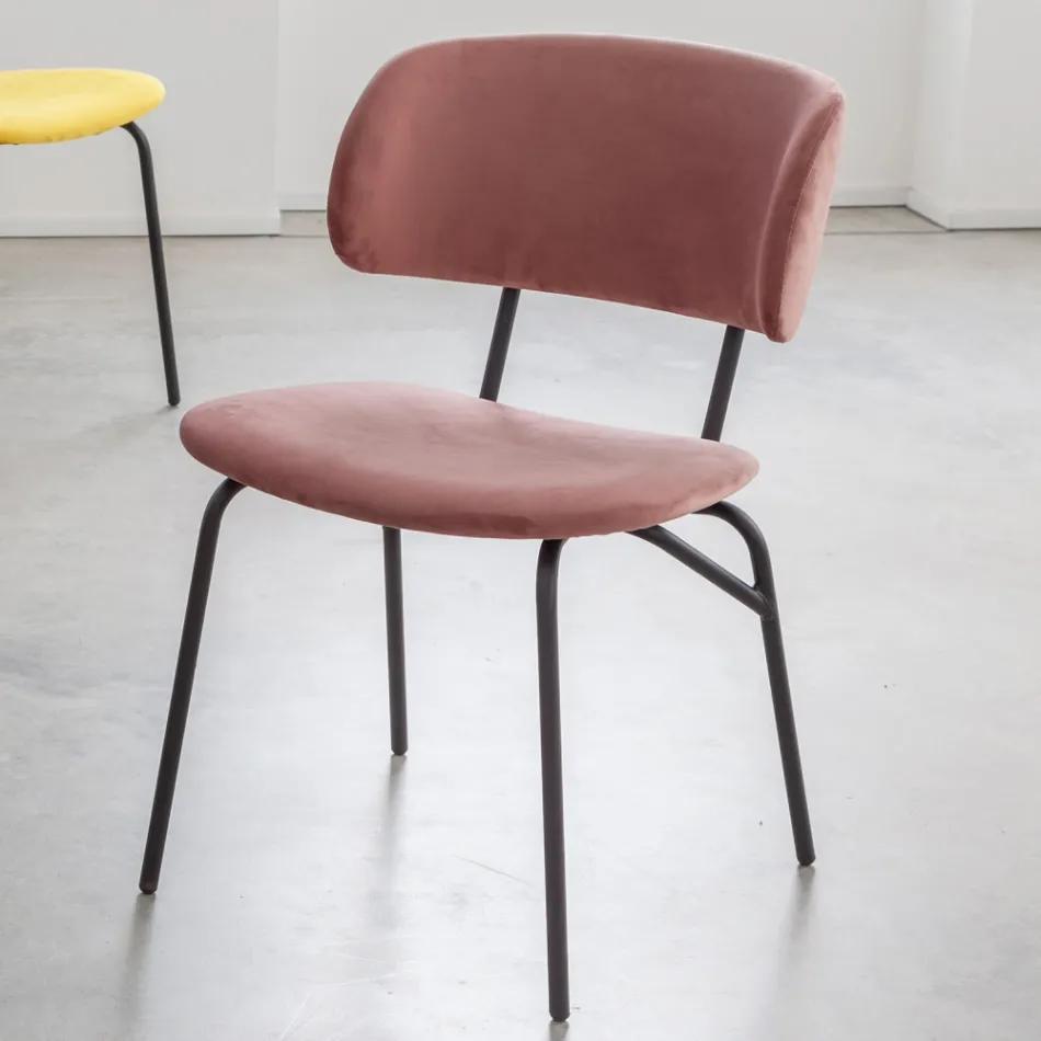 Esszimmerstuhl aus Metall und schmutzabweisendem Samt, 2 Stück - Valnerina Viadurini