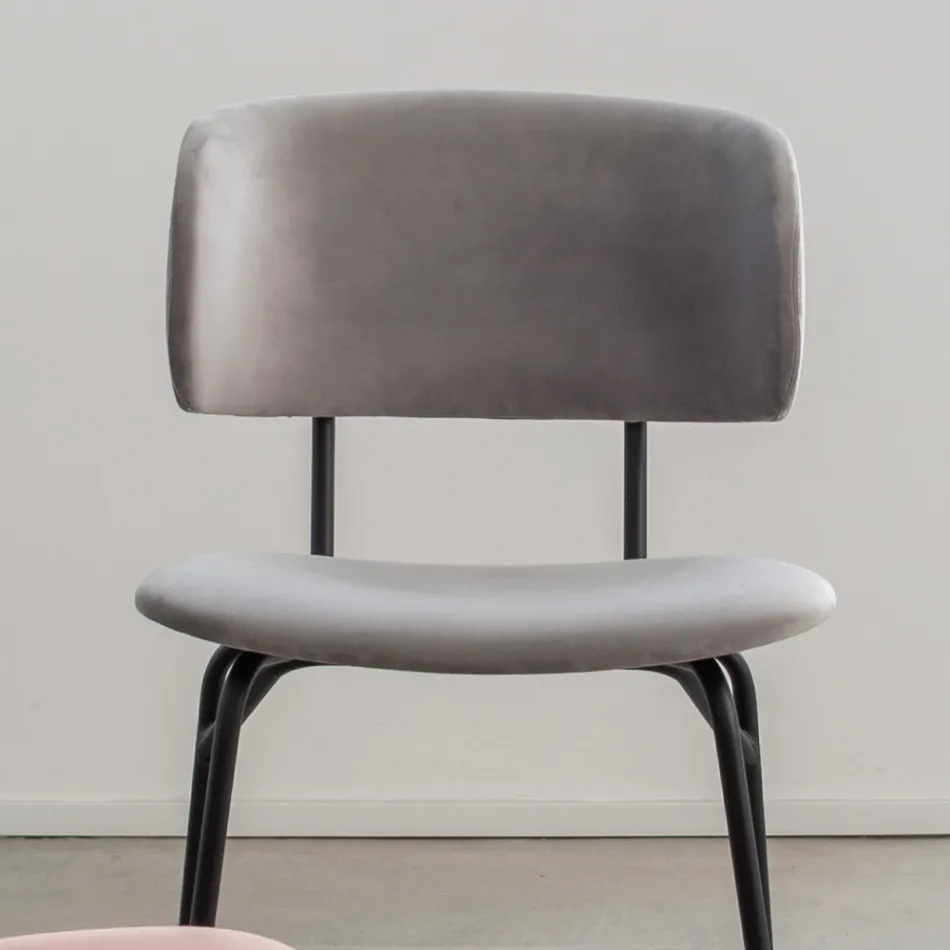 Esszimmerstuhl aus Metall und schmutzabweisendem Samt, 2 Stück - Valnerina Viadurini