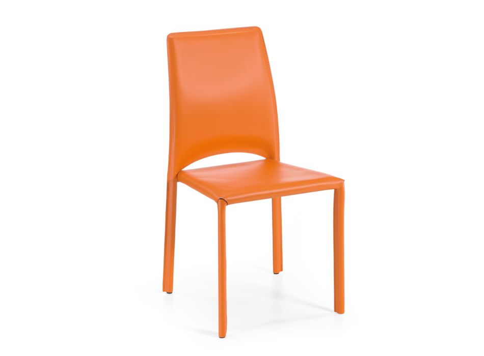 Esszimmerstuhl aus orangefarbenem regeneriertem Leder, hergestellt in Italien – Baum Viadurini