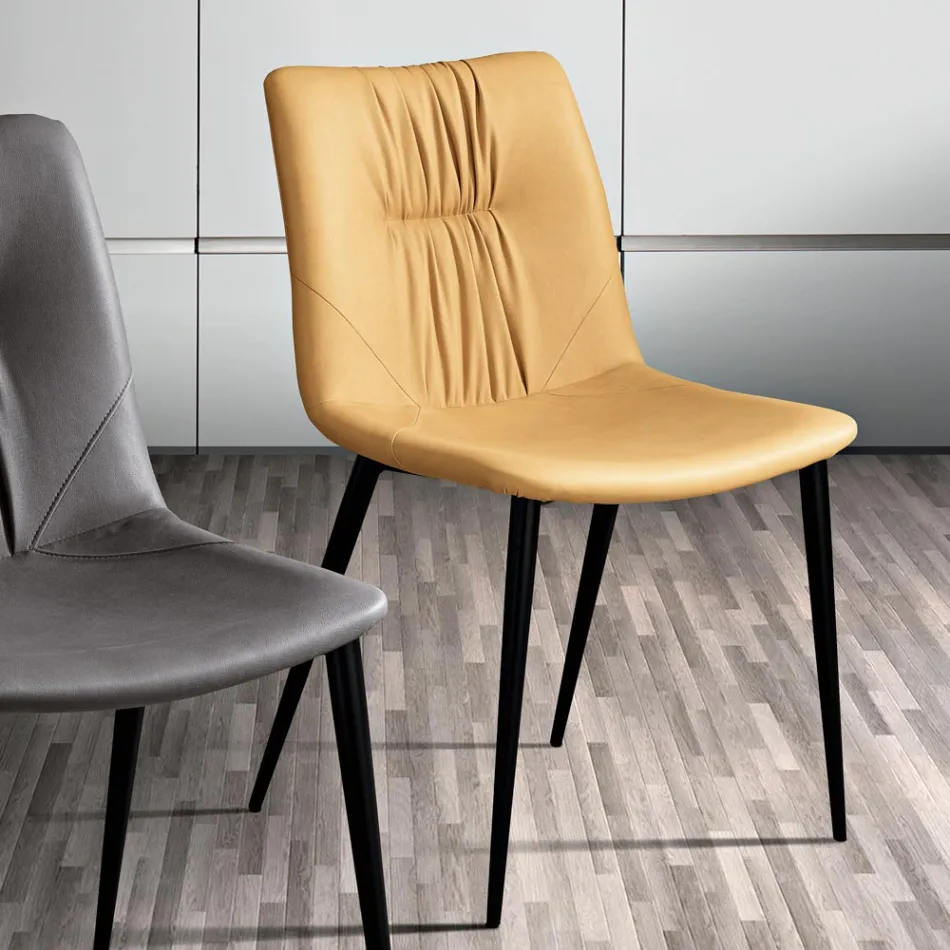 Wohnzimmerstuhl aus Faserstoff mit Ledereffekt und Metall Made in Italy - Gohan Viadurini