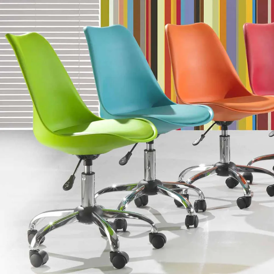 Bürostuhl mit Gasfeder aus farbigem Polypropylen und Metall - Loredana Viadurini
