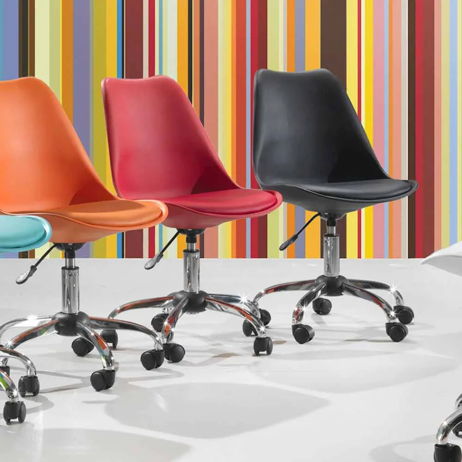 Bürostuhl mit Gasfeder aus farbigem Polypropylen und Metall - Loredana Viadurini
