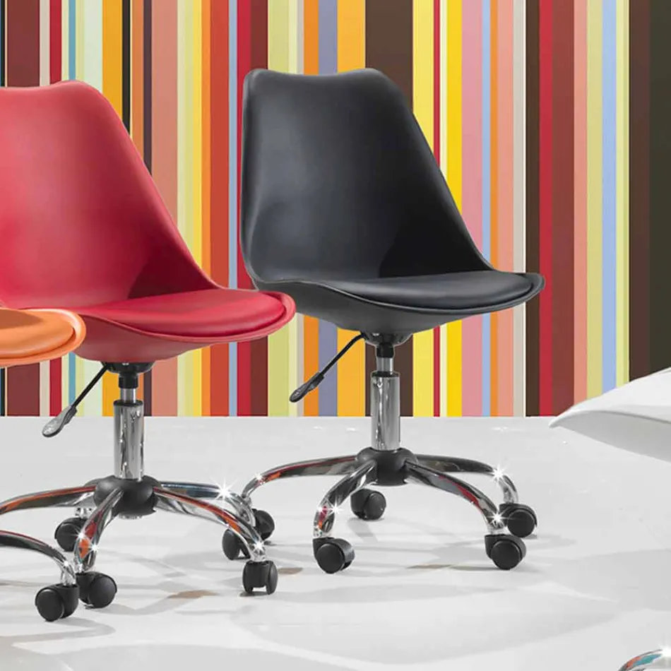 Bürostuhl mit Gasfeder aus farbigem Polypropylen und Metall - Loredana Viadurini