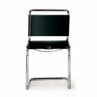 Bürostuhl aus Leder mit Gestell aus verchromtem Stahl Made in Italy - Elite Viadurini