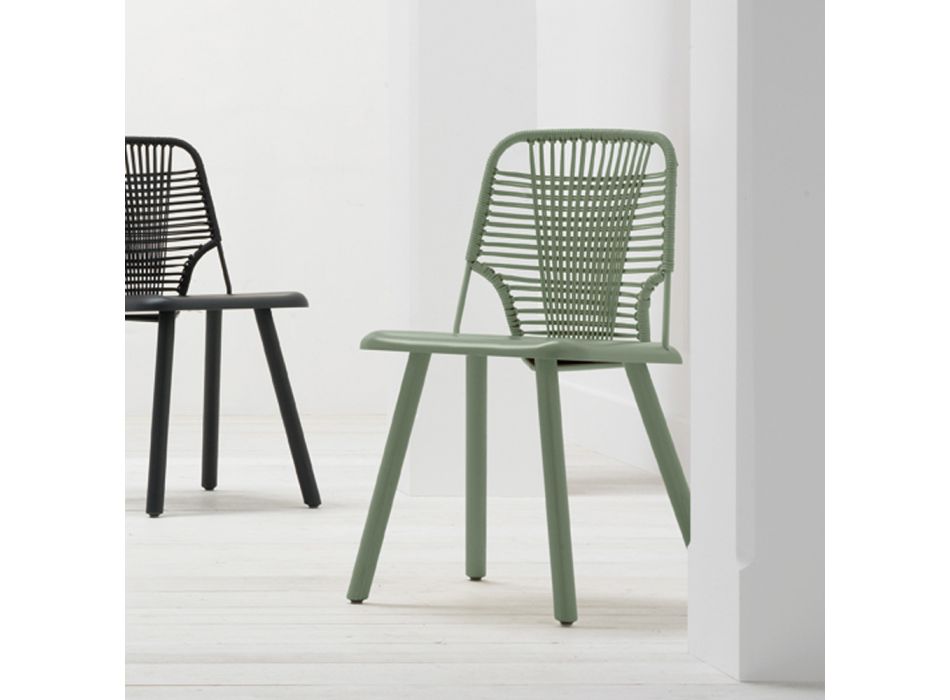 Hochwertiger Stuhl aus Holz, Metall und Seil, hergestellt in Italien, 2 Stück – Mandal Viadurini