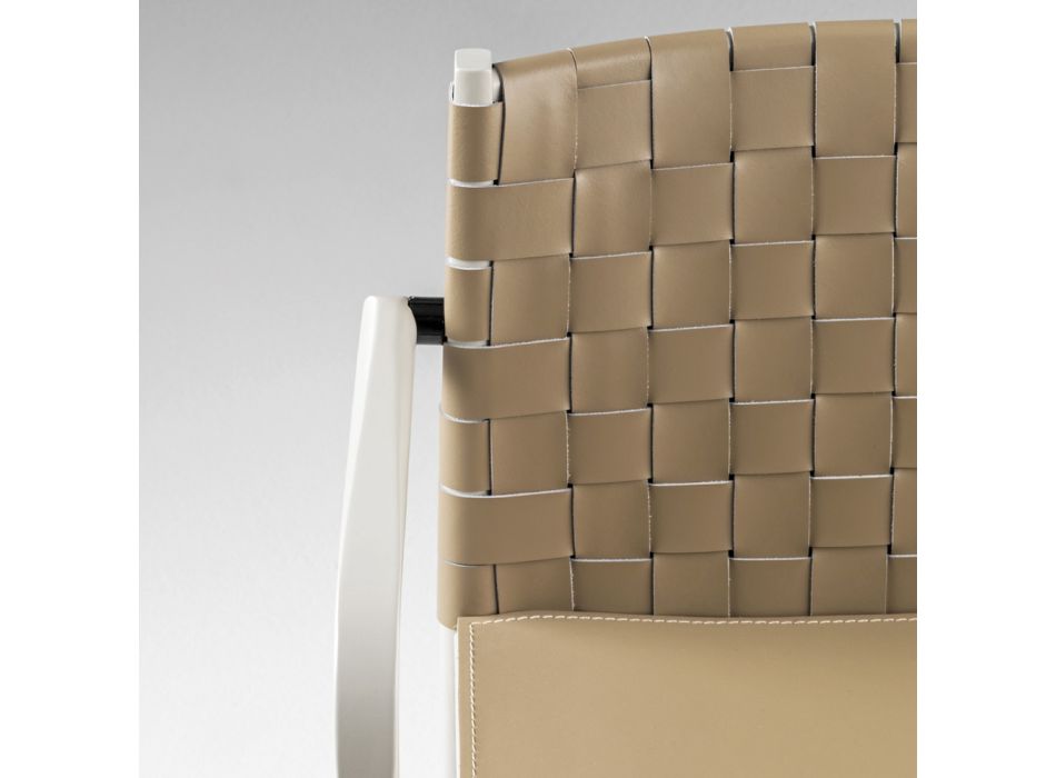 Luxusstuhl aus beige lackierter Buche und geflochtenem Leder, hergestellt in Italien – Nora Viadurini