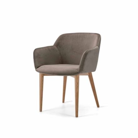 Gepolsterter Stuhl mit Untergestell aus Eschenholz und Sitz aus Stoff oder Leder – Bardella Viadurini