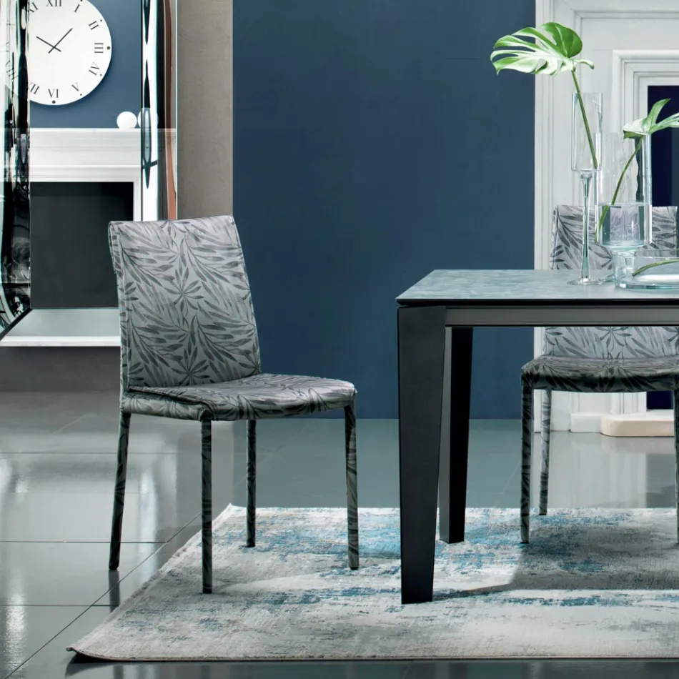 Gepolsterter und mit Stoff gepolsterter Stuhl, hergestellt in Italien, 4-teilig – Monnalisa Viadurini