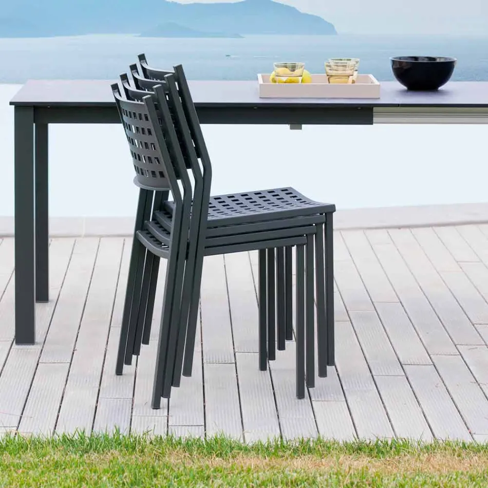 Stapelbarer Gartenstuhl aus lackiertem Metall Made in Italy, 8 Stück - Lina Viadurini