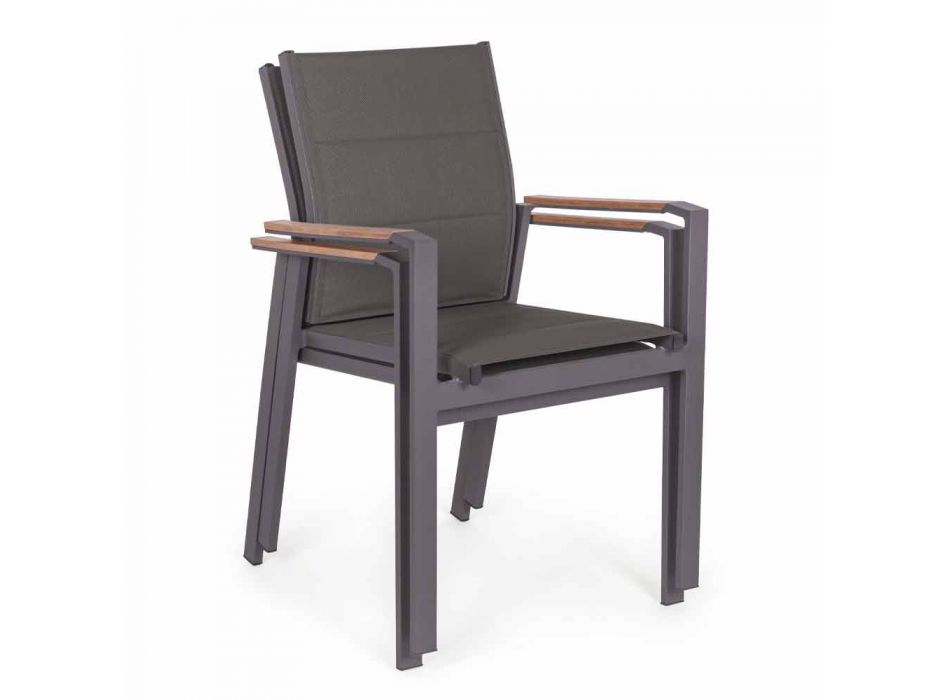 Stapelbarer Outdoor-Stuhl aus Textilene und Anthrazit-Aluminium, 6 Stück - Urban Viadurini