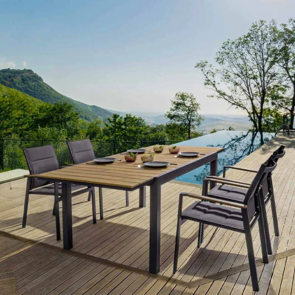 Stapelbarer Outdoor-Stuhl aus Textilene und Anthrazit-Aluminium, 6 Stück - Urban Viadurini