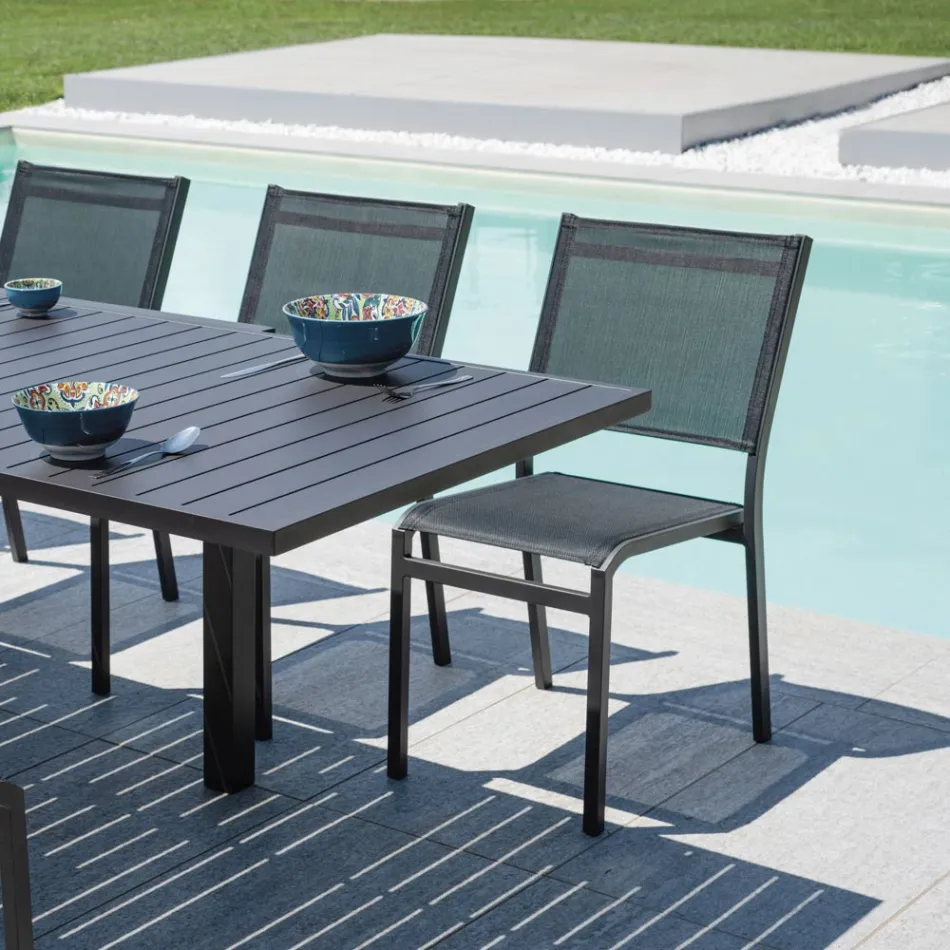 Stapelbarer Gartenstuhl aus Aluminium und Textilene weiß oder grau - Floraforma Viadurini