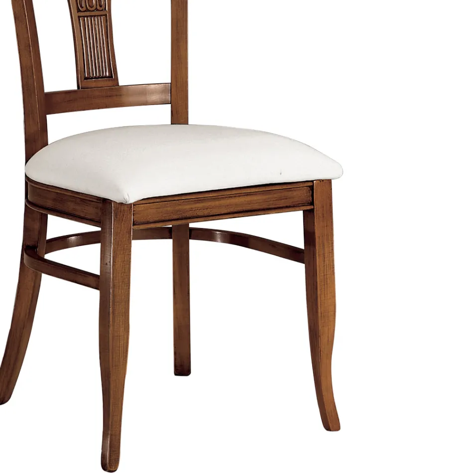 Stuhl aus weißem Öko-Leder und patiniertem Kirschholz, hergestellt in Italien – Dolomite Viadurini